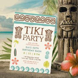 Small Retro Tiki Party Tropical Birthday Invitation Front View