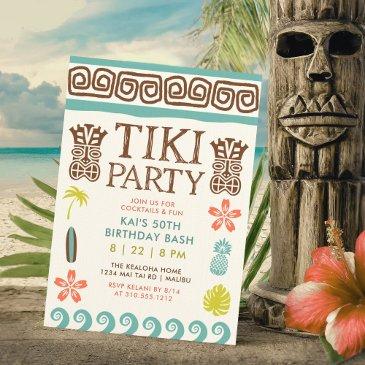 retro tiki party tropical birthday invitation