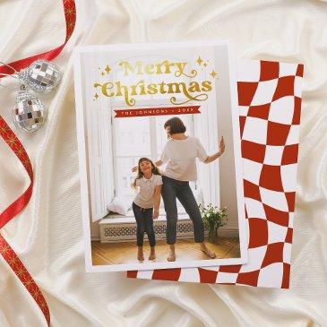 retro typography groovy merry christmas photo holiday invitations