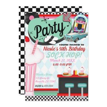 retro vintage 50's fifties diner birthday party invitation