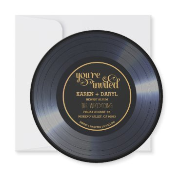 retro vinyl black wedding record invitation