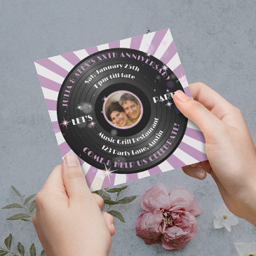 retro vinyl couple's photo anniversary party invitation