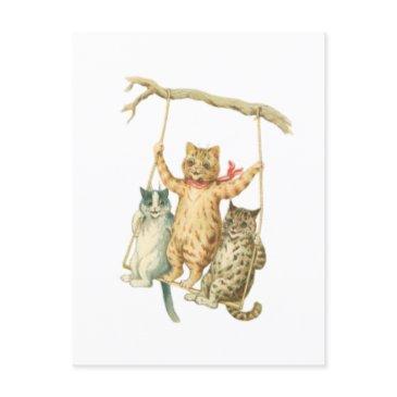 retro watercolor cartoon cats swinging from a tree postinvitations