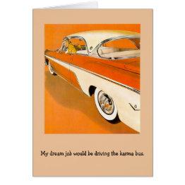 Small Retro Woman - Driving The Karma Bus Front View