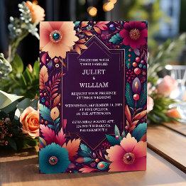 Small Rich Soft Teal Fall Gem Bold Jewel Tone Wedding Invitation Front View