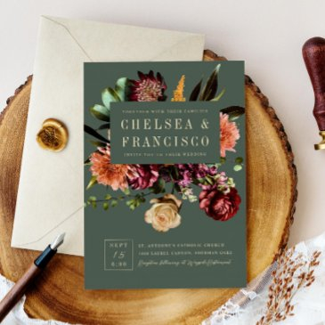 richness of spring colorful floral green wedding invitation