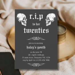 Small Rip 20s To Her Twenties Goth Skulls 30th Birthday Invitation Front View