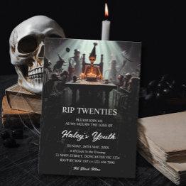 Small Rip 20s Twenties Funny Skeleton 30th Birthday Invitation Front View