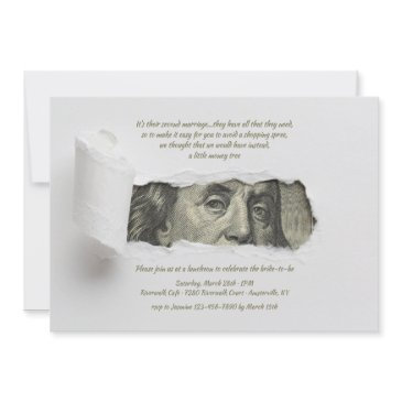 ripped paper revealing dollar bill invitation