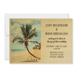Small Riviera Maya Wedding Invitation Beach Palm Tree Front View