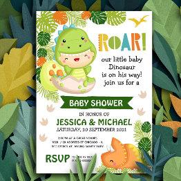 Small Roar It's A Dinosaur Baby Shower Invitation Front View