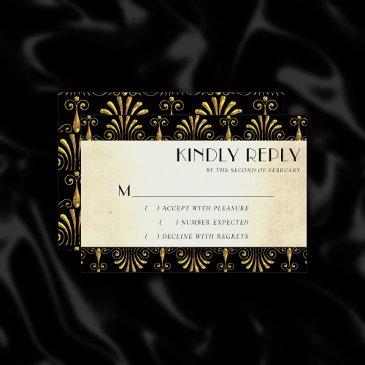 roarin 20s decadence | gold black modern art deco rsvp invitations