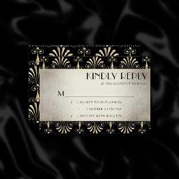 Small Roarin 20s Decadence | Sepia Gold Black Art Deco Rsvp Invitations Front View