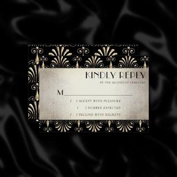 roarin 20s decadence | sepia gold black art deco rsvp invitations