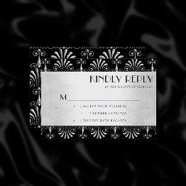 Small Roarin 20s Decadence | Silver And Black Art Deco Rsvp Invitations Front View