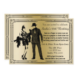 Small Roaring 20s Art Deco Flapper Girl And Gangster Invitation Front View