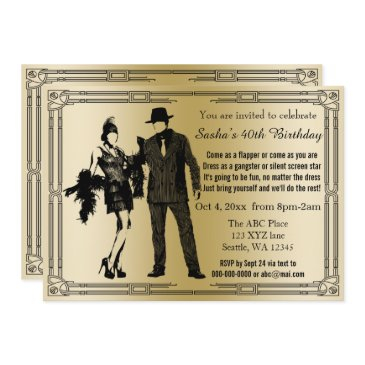 roaring 20s art deco flapper girl and gangster invitation