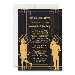 Small Roaring 20s Art Deco Flapper Girl And Gangster Invitation Front View