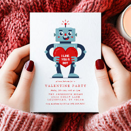 Small Robot Heart Cute Valentine's Day Party Invitation Front View