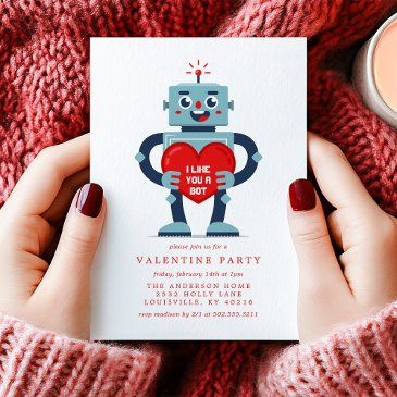 robot heart cute valentine's day party invitation