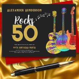 Small Rock And Roll 50th Birthday Party Music Guitar Invitation Front View