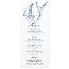 Small Rock Hall Maryland Map Elegant Navy Blue Wedding Menu Front View