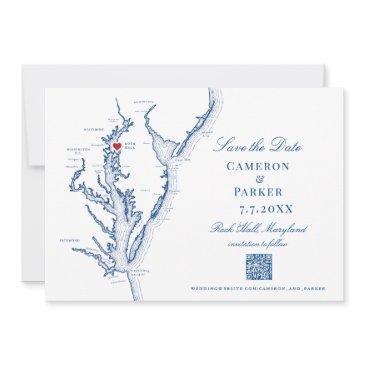 rock hall maryland wedding elegant navy qr code save the date