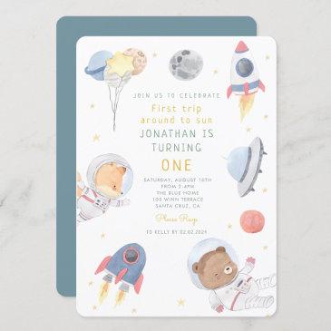 rocket astronaut outer space baby birthday invitation