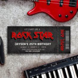 Small Rockstar Birthday Ticket Invitation Front View
