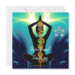 Small Rod Of Asclepius 7 Chakras,yoga Lotus Pose Blue Invitation Front View