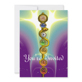 Small Rod Of Asclepius 7 Chakras,yoga ,spiritual Energy Invitation Front View