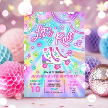 roller skating birthday party tie dye glow skating invitation