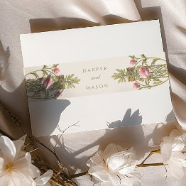 Small Romantic Botanical Wedding Invitation Belly Band Front View