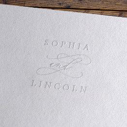 Small Romantic Calligraphy Couple Monogram Wedding Embosser Front View