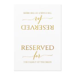 Small Romantic Calligraphy Reserved Sign Tent- Faux Foil Invitation Front View