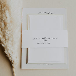 Small Romantic Calligraphy Wedding Invitation Belly Band Front View