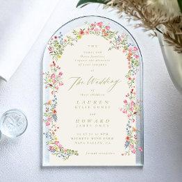Small Romantic Dainty Floral Arch Spring Garden Wedding Acrylic Invitations Front View