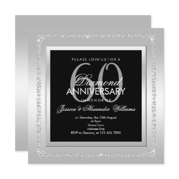 romantic diamonds silver 60th wedding anniversary invitation