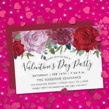 romantic floral blooms valentine's day party invitation