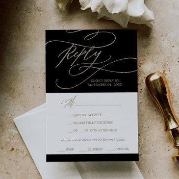 romantic gold and black menu choice rsvp invitations