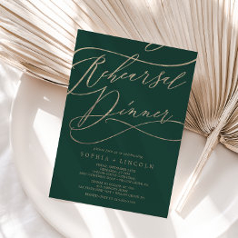 Small Romantic Green Calligraphy Rehearsal Dinner Invitation Front View