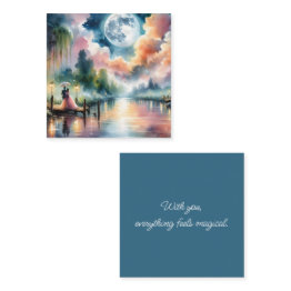 Small Romantic Moonlight Watercolor Night Scene Calling Invitations Front View