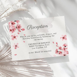 Small Romantic Pink Cherry Blossoms Floral Wedding Enclosure Invitations Front View