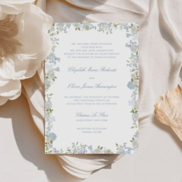romantic soft blue floral frame wedding invitation