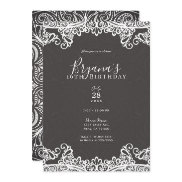 romantic vintage boho white lace brown sweet 16 invitation