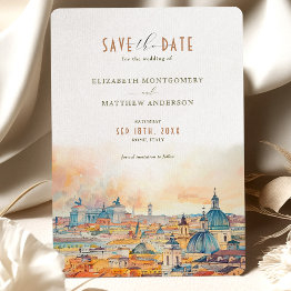 Small Rome Italy Romantic Watercolors Save-the-date Invitation Front View