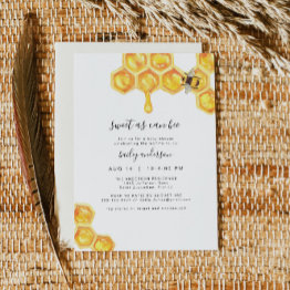 Small Romy Sweet As Can Bee Honey Bumble Bee Baby Shower Invitation Front View