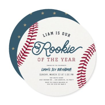 rookie of the year baseball 1st birthday circle invitation