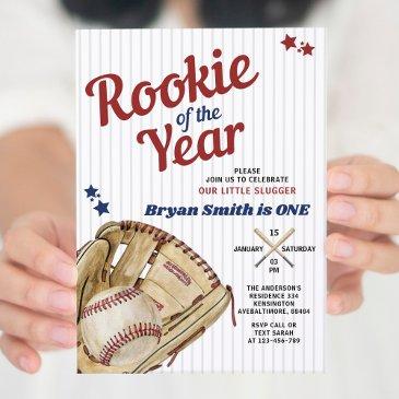 rookie of the year baseball boy first birthday invitation