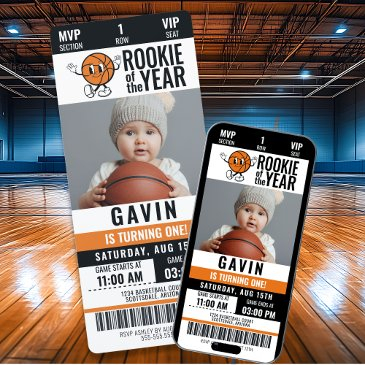 rookie of the year basketball photo birthday invitation
